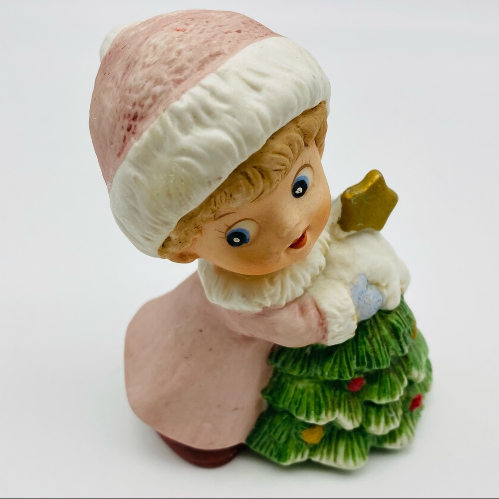 Vintage Homco Porcelain Hand Painted Figurine Girl with Christmas Tree